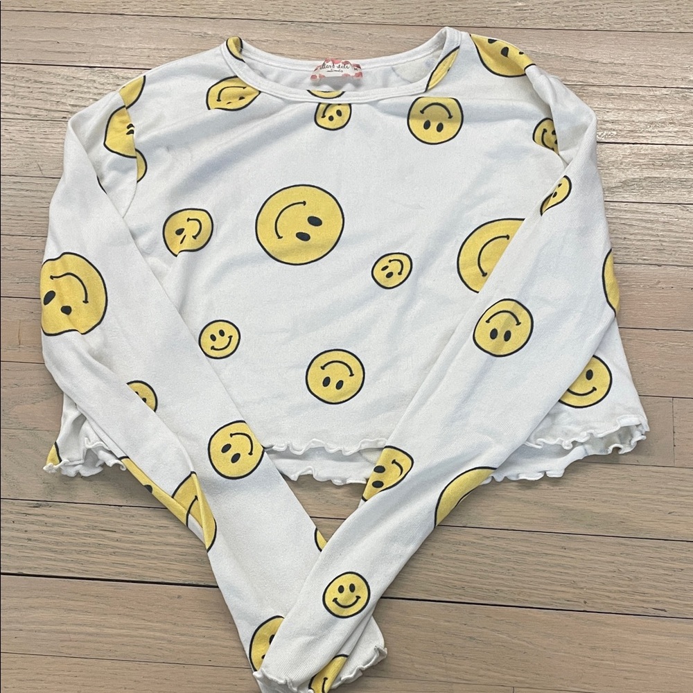Altar'd State White Top with Yellow Smiley